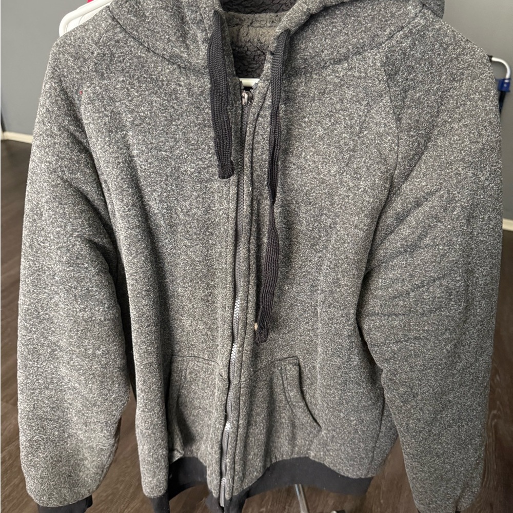 River Rock Sherpa-Lined Hooded Jacket in Dark Gray